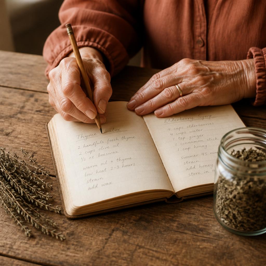 Viola schrijft een recept in haar oude handgeschreven receptenboek